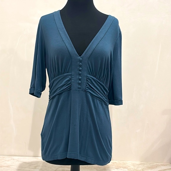 BCBGMaxAzria Tops - BCBG Saria Slate Blue/Gray Layered V-Neck Top w/ Buttons, Size Large